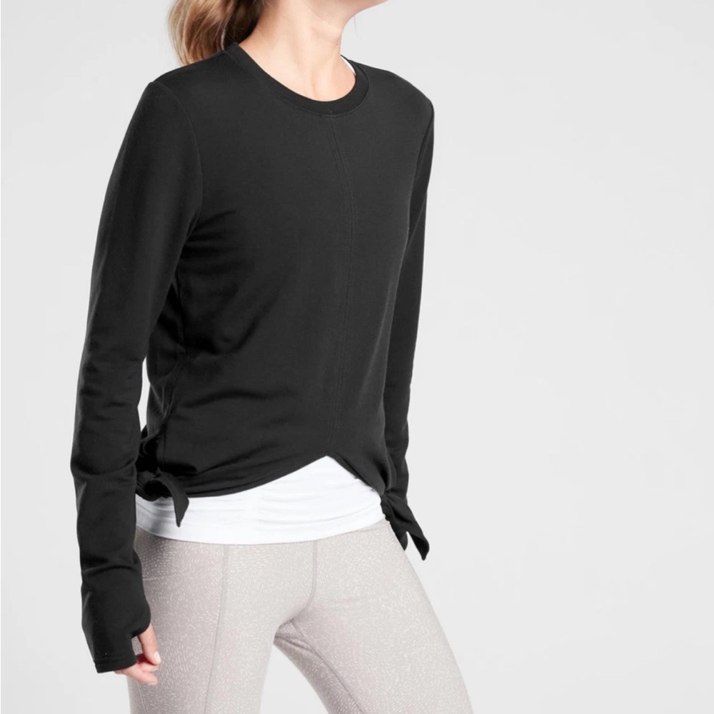 ATHLETA WOMEN'S BLACK LONG SLEEVE NIRVANA SIDE TIE SWEATSHIRT Size S